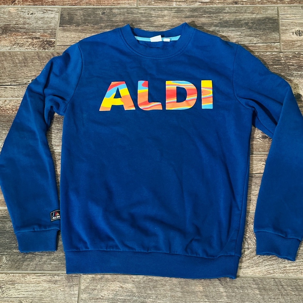 Aldi - Blue Spell-out Sweatshirt Small S - Aldi Gear